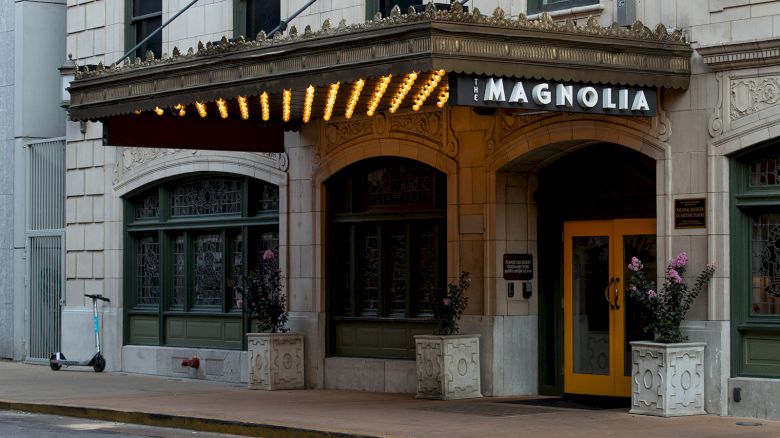 An illuminated entrance with 