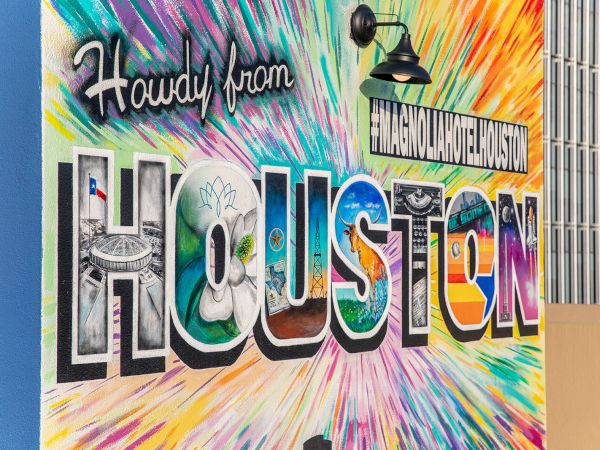 A colorful mural with 